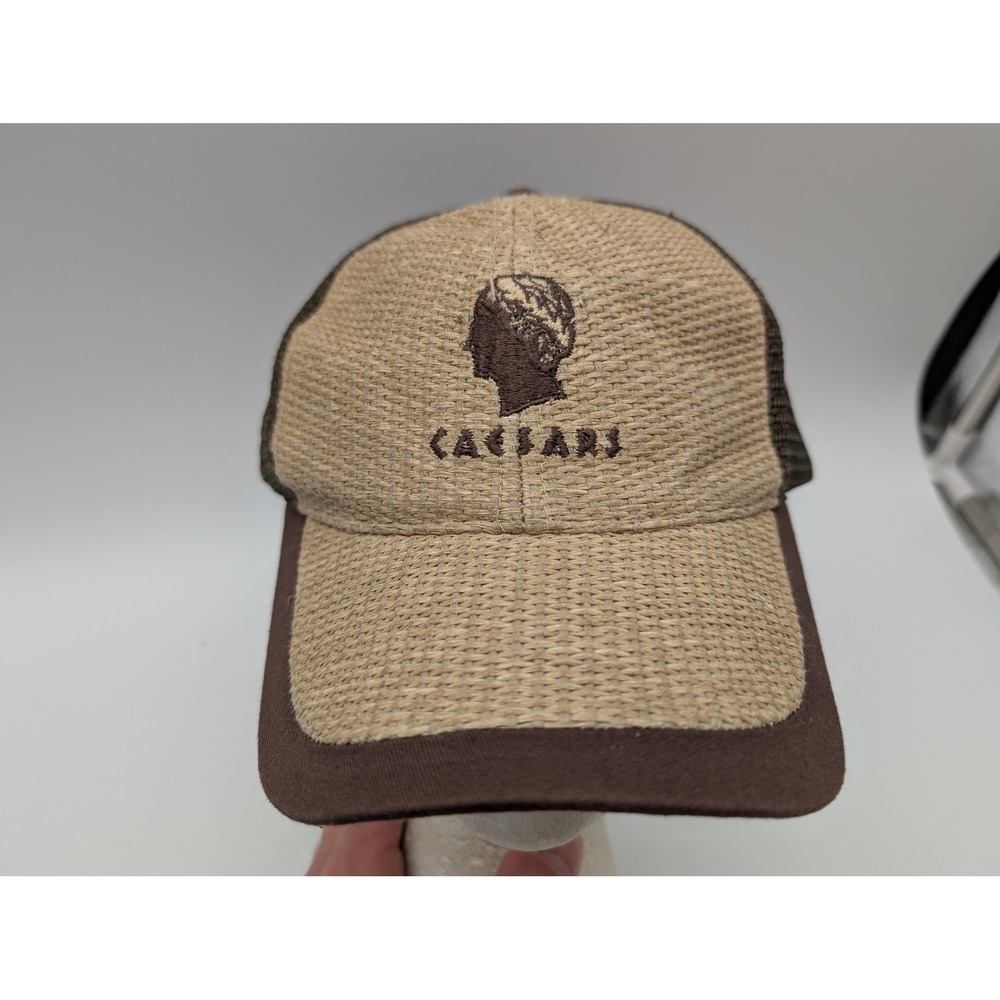 Caesars Palace Las Vegas Trucker Hat Brown Tan Woven Mesh Adjustable Cap
